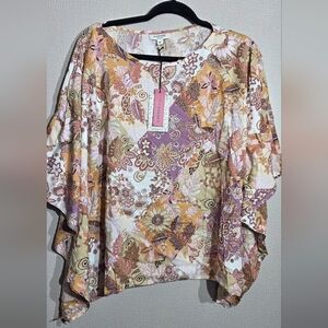Andree by Unit Women's Floral Kimono Top - Purple and Tan